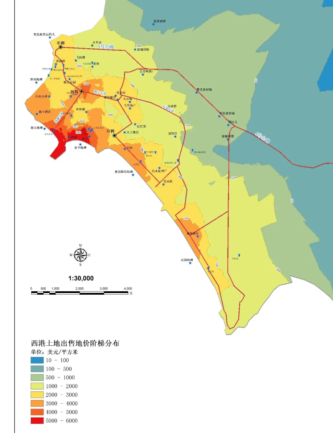 2019 年 8 月 18 日西港市区土地售价示意图